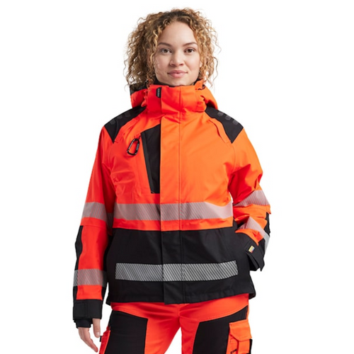 BLAKLADER Jacket | 4436 Womens High Vis Red /Black Jacket Hooded with Reflective Tape in Polyester