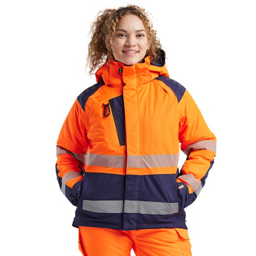 BLAKLADER Jacket | 4456 Womens High Vis Orange /Navy Blue Jacket Winter with Reflective Tape in Polyester