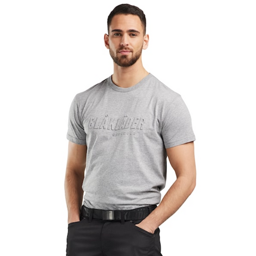 BLAKLADER T-Shirt  3531  with  for BLAKLADER T-Shirt  | 3531 Mens Grey Melange 3D Logo T-Shirt in Cotton that have  available in Australia and New Zealand