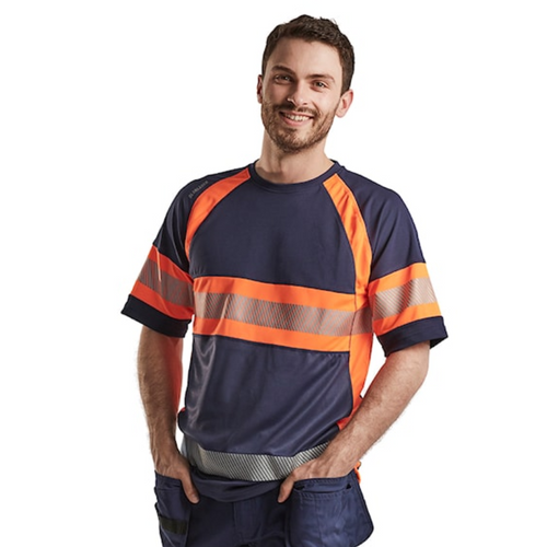 BLAKLADER Polyester Navy Blue  T-Shirt  for Carpenters that have UV Protection Reflective Tape  available in Australia and New Zealand