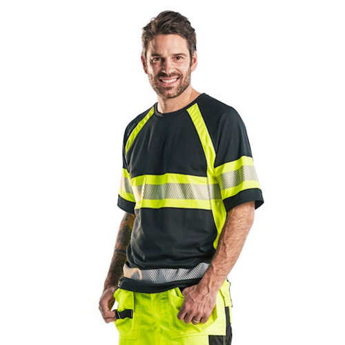 BLAKLADER T-Shirt  3337  with  for BLAKLADER T-Shirt  | 3337 Mens Black / High Vis yellow UV Protection Profile T-Shirt with Reflective Tape Polyester that have UV Protection  available in Australia and New Zealand