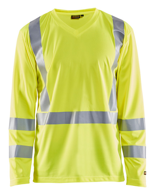 BLAKLADER T-Shirt  | 3383 High Vis Yellow UV Protection Long Sleeve T-Shirt in Reflective Tape Polyester