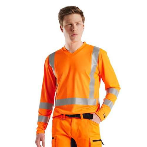 BLAKLADER Polyester High Vis Orange  T-Shirt  for Carpenters that have UV Protection Reflective Tape  available in Australia and New Zealand