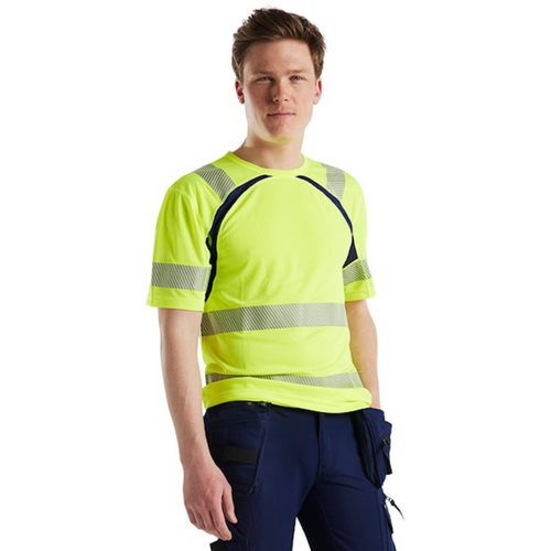BLAKLADER T-Shirt  3397  with  for SNICKERS T-Shirt  | 3397  High Vis Yellow / Navy Blue UV Protection T-Shirt with Reflective Tape Polyester that have UV Protection  available in Australia and New Zealand