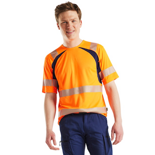 Blaklader Polyester High Vis Orange  T-Shirt  for Cabinet Makers that have UV Protection Reflective Tape  available in Australia and New Zealand