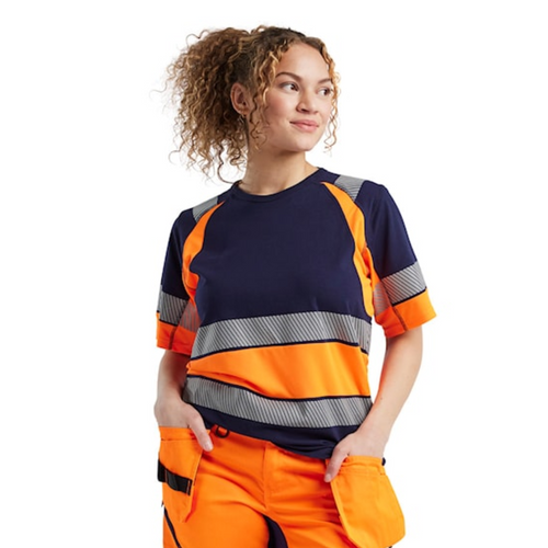 BLAKLADER T-Shirt  3431  with  for BLAKLADER T-Shirt  | 3431 Womens Navy Blue / Orange High VisT-Shirt with Reflective Tape Cotton that have  available in Australia and New Zealand