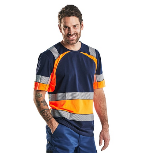 Blaklader T-Shirt  3421  with  for Blaklader T-Shirt  | 3421  Navy Blue / High Vis Orange T-Shirt with Reflective Tape Cotton that have  available in Australia and New Zealand