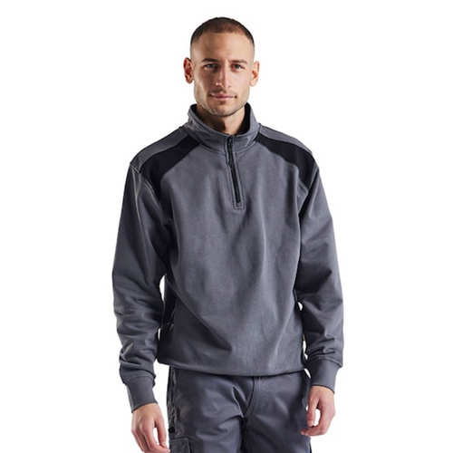BLAKLADER Pullover  3353  with  for BLAKLADER Pullover  | 3353  Mid Grey / Black 1/4 Zip Jersey Pullover in Cotton that have 1/4 Zip  available in Australia and New Zealand