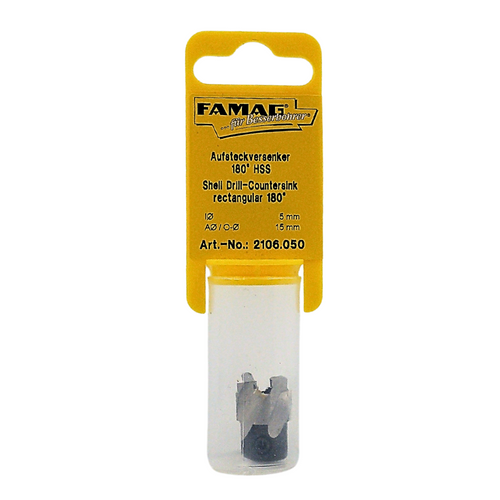 FAMAG Shell Countersinks | Supplier of 2106 180° Countersink - Ø 15mm  for 5mm Drill, Deck Building, Bolt Recessing, Counterboring, Trade Supplies and Carpentry