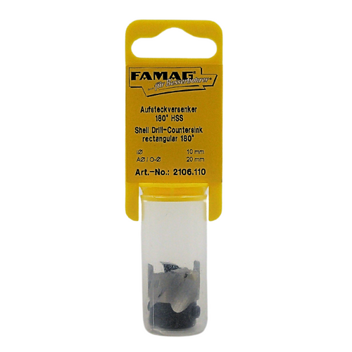 FAMAG Shell Countersinks | 2106 180° Countersink - Ø 20mm  with 10mm Drill for Bolt Recessing, CLT Installation to create a total tool solution for timber.
