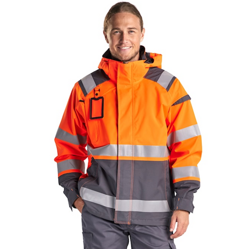 BLAKLADER Jacket | 4987 Mens High Vis Orange /Mid Grey Jacket with Full Zip and Reflective Tape in Polyester