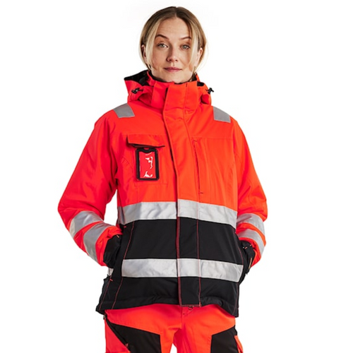 BLAKLADER Jacket | 4872 Womens High Vis Red /Black Jacket with Full Zip and Reflective Tape in Polyester