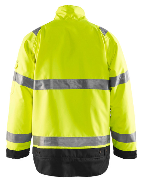 BLAKLADER Polyester Waterproof High Vis Yellow / Black   Jacket  for Carpenters that have Full Zip Reflective Tape  available in Australia and New Zealand