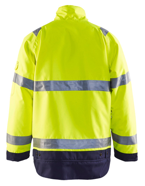 BLAKLADER Polyester Waterproof High Vis Yellow / Navy Blue Jacket  for Carpenters that have Full Zip Reflective Tape  available in Australia and New Zealand
