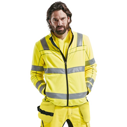 BLAKLADER Jacket | 4941 Mens High Vis Yellow Jacket with Full Zip Reflective Tape in Polyester Fleece