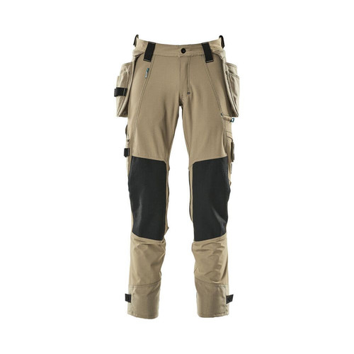 MASCOT Trousers | 17031 Khaki Trousers with Kneepad Pockets and Holster Pockets in 4-Way Stretch