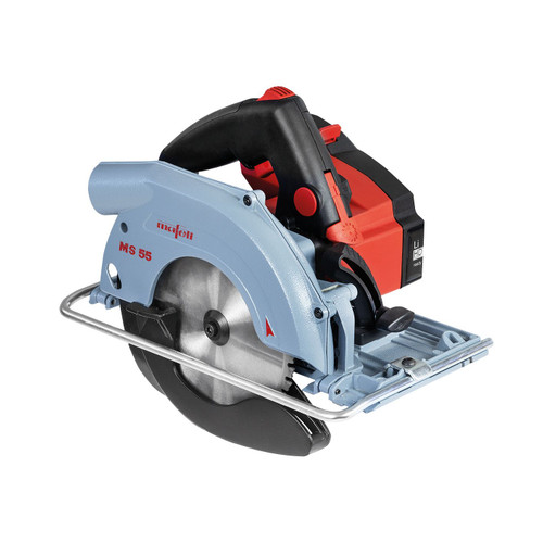The MAFELL MS 55-18 is a powerful cordless portable circular saw designed for demanding applications in construction and woodworking