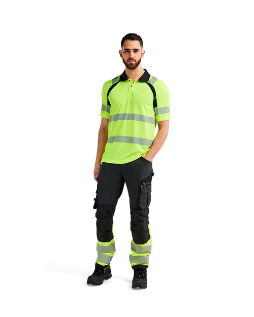 BLAKLADER Polo Shirt | 3595 High Vis Yellow / Black Polo Shirt with Reflective Tape, UV Protection in Polyester