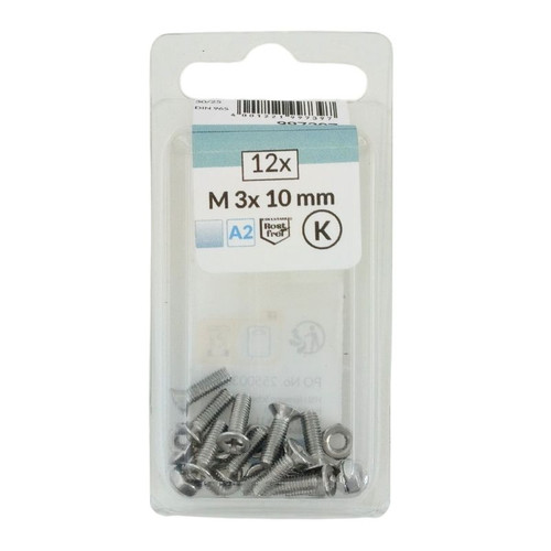 The HSI M3 x 10mm Countersunk Head Bolts with Nuts are manufactured to DIN 965 standards, ensuring precision, strength, and reliability. Made from A2 stainless steel, these bolts offer excellent corrosion resistance, making them suitable for indoor and outdoor use. The HSI M3 x 10mm Countersunk Head Bolts with Nuts are manufactured to DIN 965 standards, ensuring precision, strength, and reliability. Made from A2 stainless steel, these bolts offer excellent corrosion resistance, making them suitable for indoor and outdoor use.