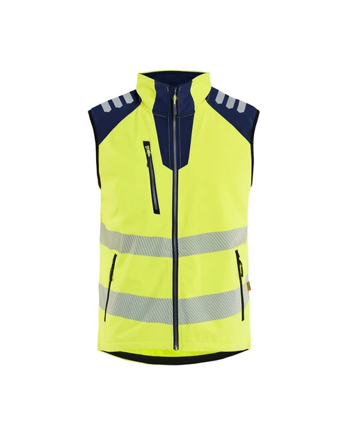 BLAKLADER Vest | 3091 High Vis Yellow / Navy Blue Softshell Vest with Reflective Tape