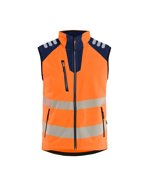 BLAKLADER Vest | 3091 High Vis Orange / Navy Blue Softshell Vest with Reflective Tape
