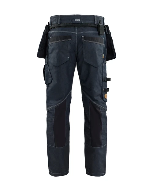 BLAKLADER Trousers | 1980 Navy Blue ToolRig Trousers with Kneepad Pockets in Denim with Stretch
