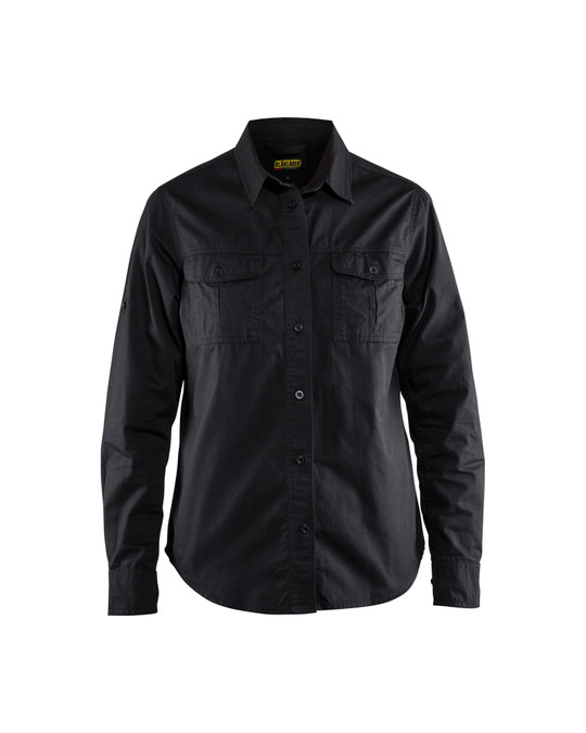 Shop the BLAKLADER 3208 Women's Black Long Sleeve Twill Shirt, featuring a tailored fit, durable cotton fabric, and practical pockets.