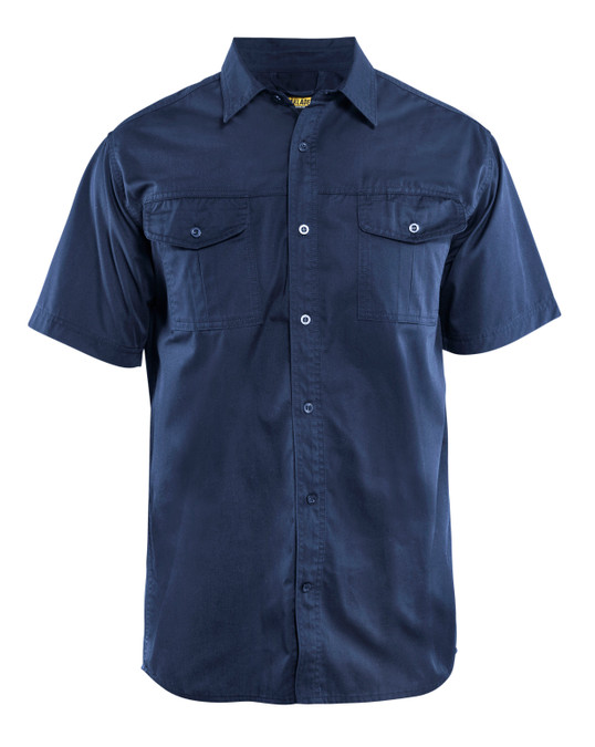The BLAKLADER 3296 Navy Blue Short Sleeve Twill Shirt is designed for comfort and durability, making it an excellent choice for work or casual wear.