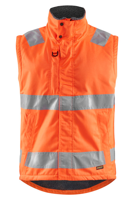 BLAKLADER Vest 3870 High Vis Orange Winter Vest with Reflective Tape and Water Resistant in Pile Lining