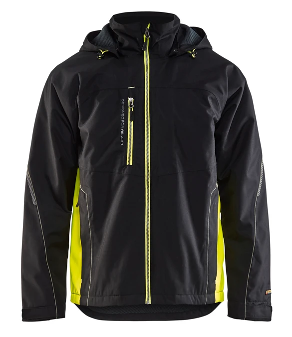 The Waterproof Blaklader Polyester jacket model 4790 in Black with High Vis Yellow details is essential for your work wardrobe.