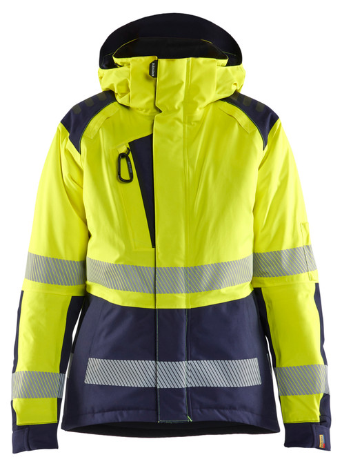 The Blaklader Womens Winter jacket in High Vis Yellow with Navy Blue details is a must-have for any worker.