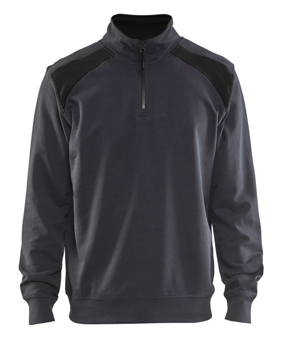 BLAKLADER Pullover  3353  with  for BLAKLADER Pullover  | 3353  Mid Grey / Black 1/4 Zip Jersey Pullover in Cotton that have 1/4 Zip  available in Australia and New Zealand