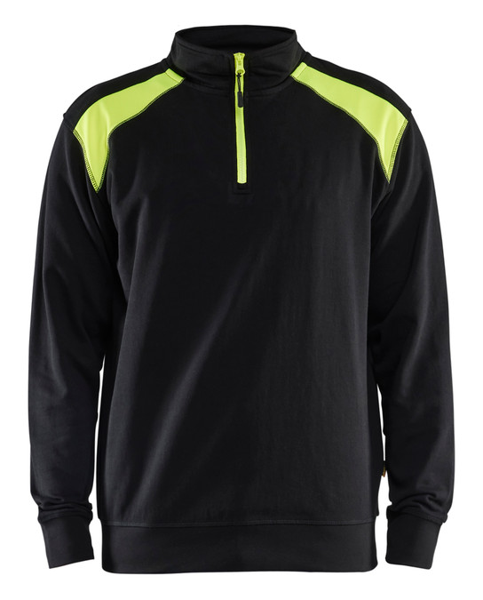 BLAKLADER Pullover  3353 with  for BLAKLADER Pullover  | 3353 Black / High Vis Yellow 1/4 Zip Pullover in Cotton that have 1/4 Zip  available in Australia and New Zealand