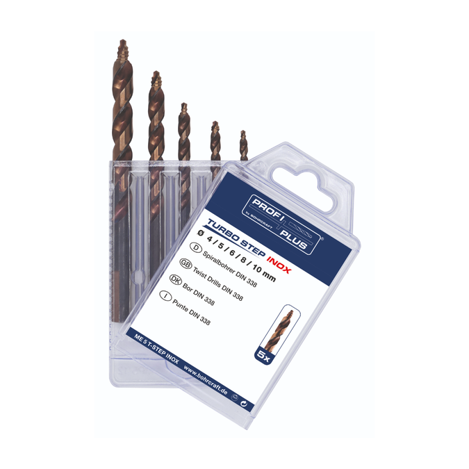 BOHRCRAFT Step Drill Bits | 1203 HSS-E Turbo Step Drill Set 4, 5, 6, 8, 10mm  with 5 pcs. for Drilling Stainless Steel, Steel Drilling to create a total tool solution for construction.