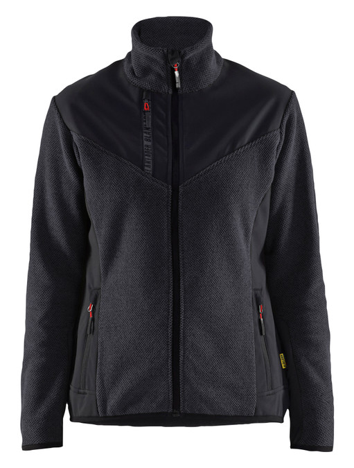 The BLAKLADER 5943 Women's Dark Grey/Black Sweater Jacket is a stylish and functional knitted jacket designed for comfort and durability.