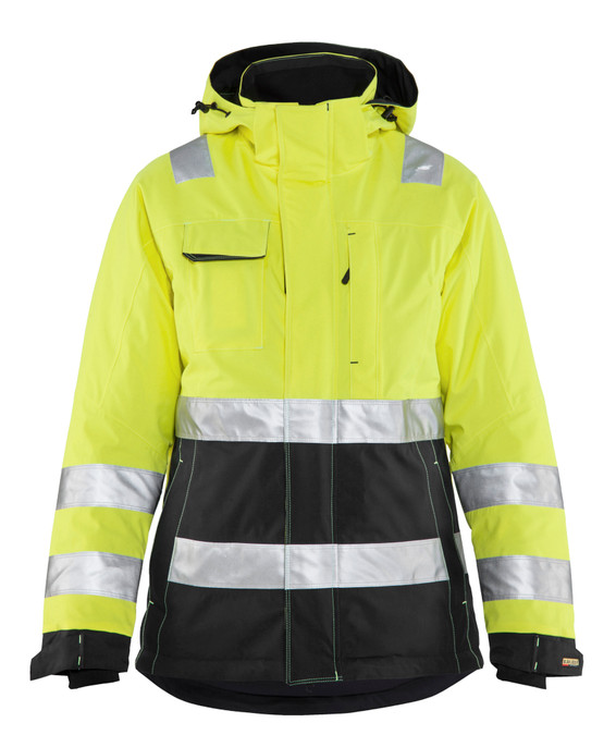 BLAKLADER Rain Jacket 4872 Womens High Vis Yellow Black Jacket for Winter in Waterproof Jacket Polyester