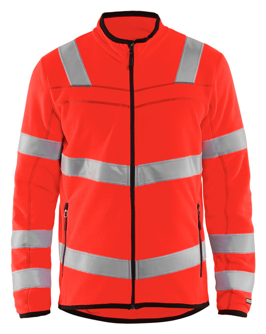 BLAKLADER Fleece Jacket 4941 Mens High Vis Red Sweater with Full Zip Reflective Tape in Polyester Fleece