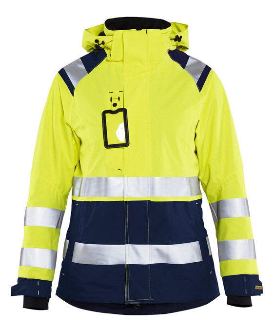 Rain Jacket 4904 for Womens High Vis Yellow /Navy Blue in Waterproof with Reflective Tape in Polyester