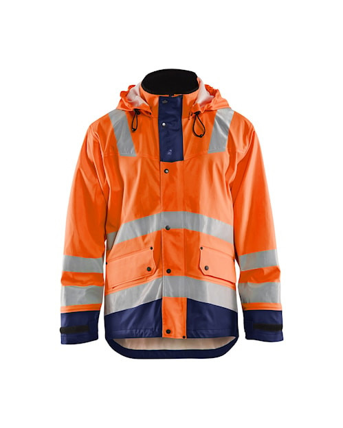 BLAKLADER Polyester Waterproof High Vis Orange  Rain Jacket  for Rail Industry that have Reflective Tape  available in Australia and New Zealand