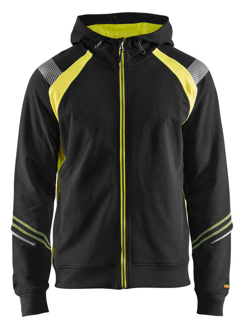 BLAKLADER Hoodie  3433 with  for BLAKLADER Hoodie  | 3433 Black / High Vis Yellow Full Zip Hoodie in Reflective Tape Cotton that have Full Zip  available in Australia and New Zealand