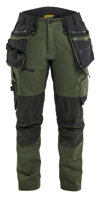 BLAKLADER Trousers | 7170 Craftsman Womens Forest Green Trousers with Holster Pockets and Kneepad Pockets in Cordura with Stretch