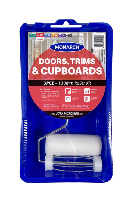MONARCH Paint Kit 130mmmm Doors, Trims & Cupboards Roller Kit Professional Roller Frame for Paint Roller, House Painting and Trade Supplies