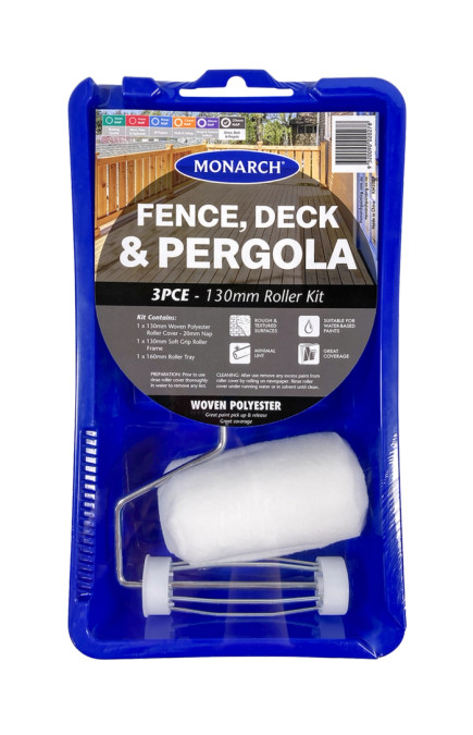 MONARCH Paint Kit | 130mm/20mm Nap Fence, Deck & Pergola Roller Paint Kit 3 Pieces available in Australia and New Zealand