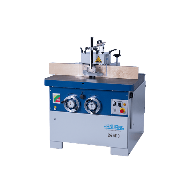 The PANHANS 245|10 model is a compact universal tilting spindle moulder and shaper with height and tilt adjustable milling arbor, two directions of rotation, quick tool change device, adjustable speed and separately adjustable total and partial fence.