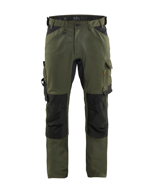Shop the BLAKLADER Green Trousers 1751—a Craftsman Trousers with Kneepad Pockets, and high-performance Cotton with Stretch designed for pros.