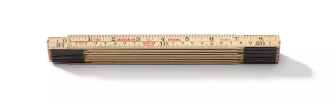 The HULTAFORS 61-2-10 Wooden Folding Ruler is a classic 2-meter measuring tool crafted from downy birch, featuring Swedish steel joints for enhanced flexibility and durability.