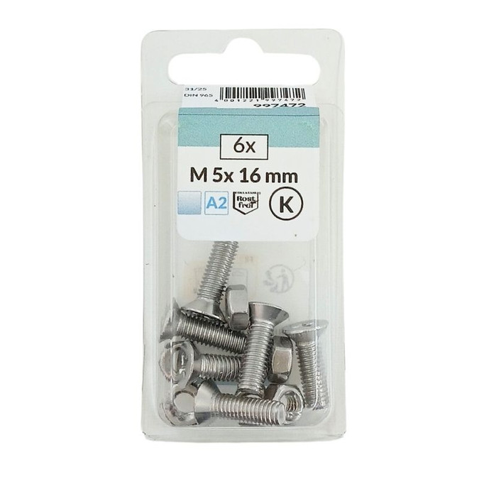 The HSI M5 x 16mm Countersunk Head Bolts with Nuts are manufactured to DIN 965 standards, ensuring precision, strength, and reliability. Made from A2 stainless steel, these bolts offer excellent corrosion resistance, making them suitable for indoor and