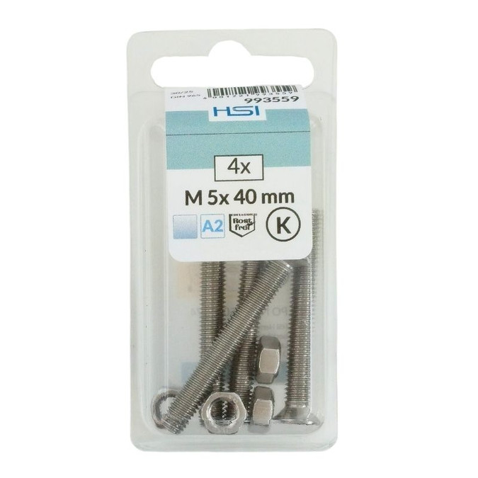 The HSI M5 x 40mm Countersunk Head Bolts with Nuts are manufactured to DIN 965 standards, ensuring precision, strength, and reliability. Made from A2 stainless steel, these bolts offer excellent corrosion resistance, making them suitable for indoor and