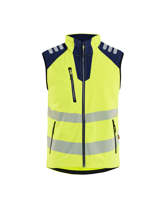 BLAKLADER Vest | 3091 High Vis Yellow / Navy Blue Softshell Vest with Reflective Tape