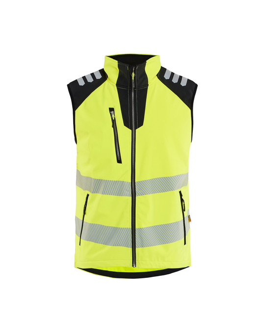 BLAKLADER Vest | 3091 High Vis Yellow / Black Softshell Vest with Reflective Tape